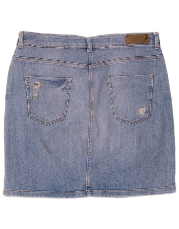 Saia jeans feminina Indigo Distressed da Marks & Spencer Reino Unido 12 médio W32 azul
