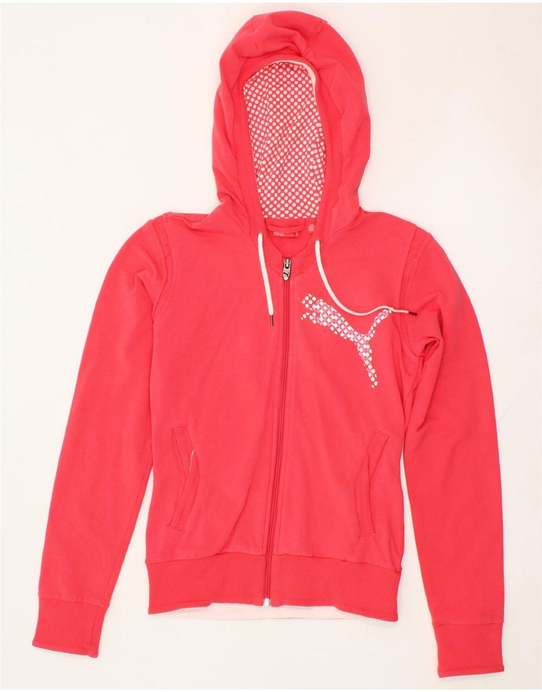 PUMA Womens Graphic Zip Hoodie Sweater UK 10 Small Pink Cotton Vintage Puma and Second-Hand Puma from Messina Hembry 