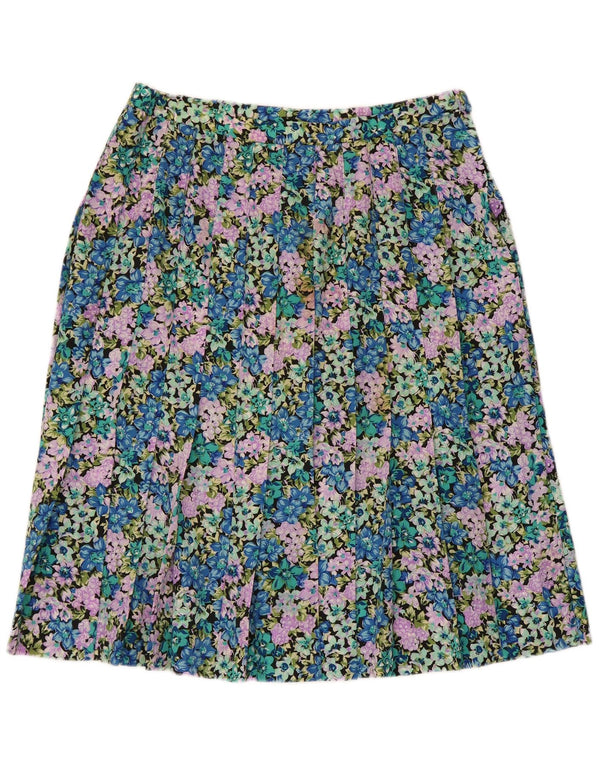 Saia plissada feminina vintage W30 média floral multicolorida