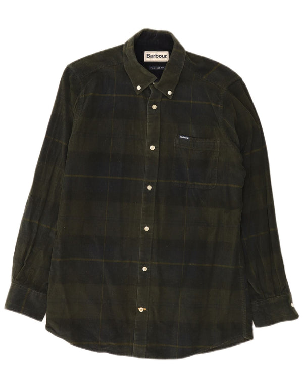 Camisa masculina de veludo cotelê Barbour sob medida, pequena, verde, xadrez, algodão