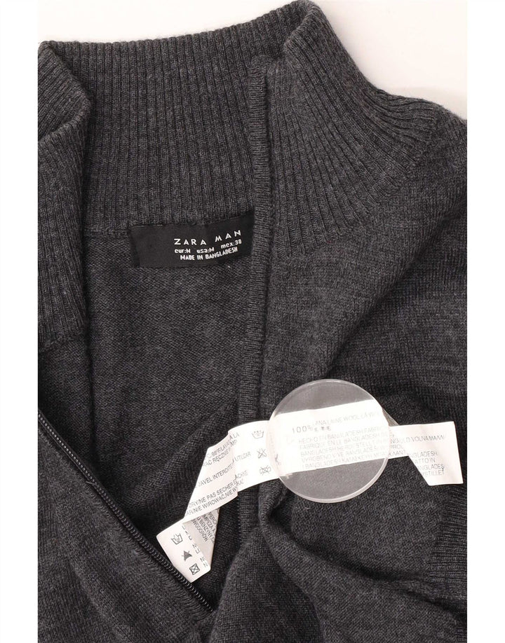 Suéter cardigã masculino Zara lã cinza médio