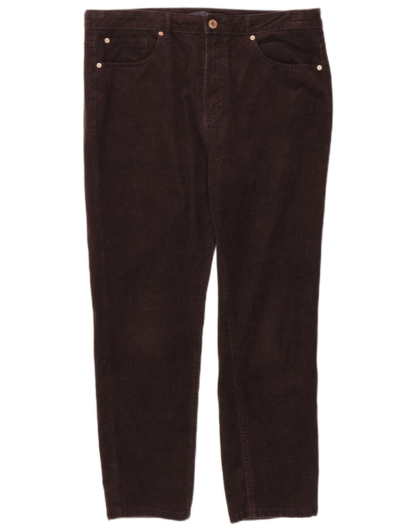 Calça feminina de veludo cotelê Marks & Spencer UK 18 XL W36 L28 algodão marrom