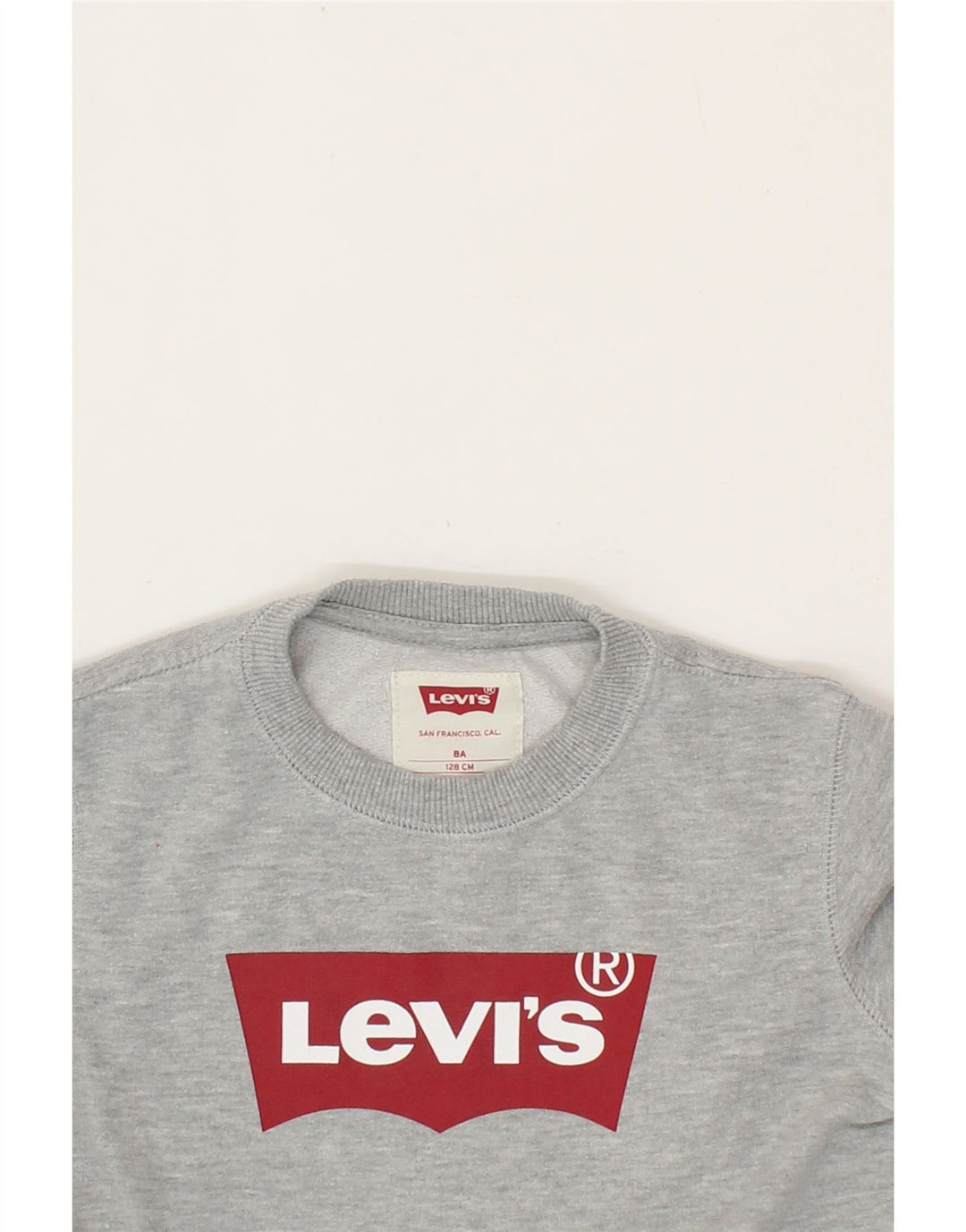 LEVI'S Boys Graphic Sweatshirt Jumper 7-8 Years Grey Cotton Vintage Levi's and Second-Hand Levi's from Messina Hembry 