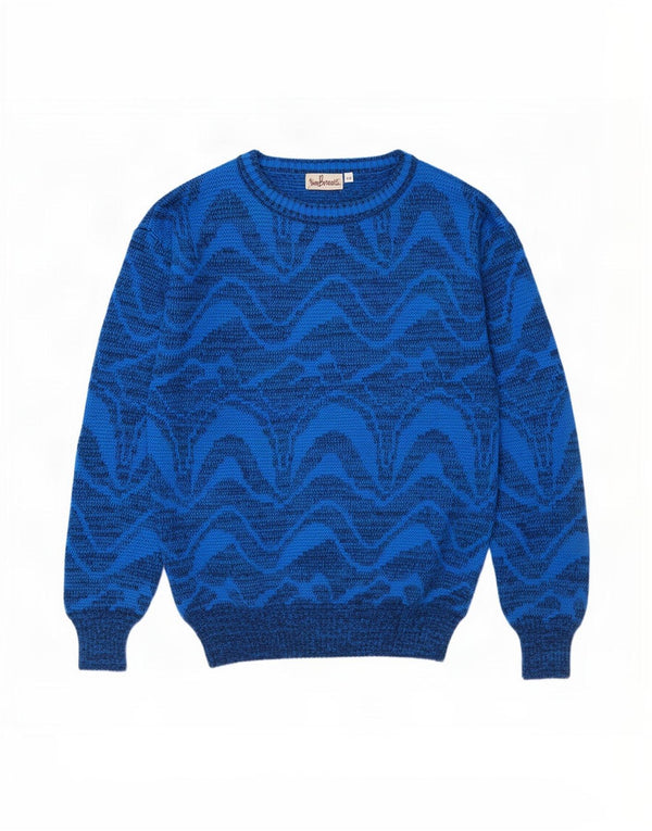 Suéter vintage masculino com gola redonda IT 52 acrílico geométrico azul grande