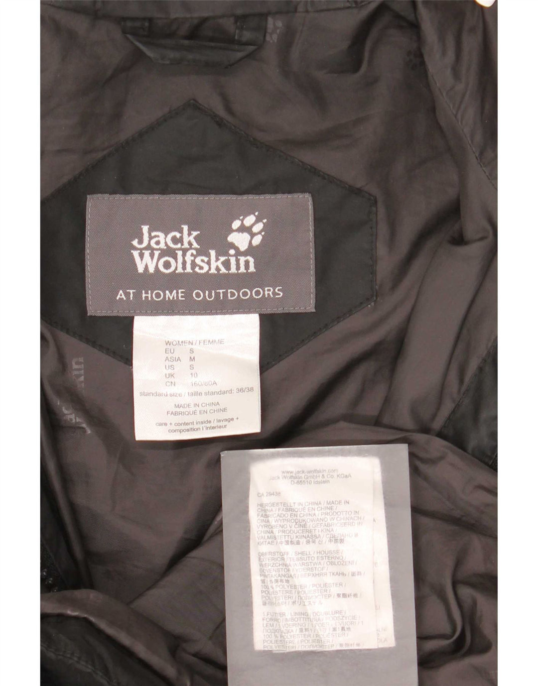 Casaco acolchoado com capuz feminino Jack Wolfskin Reino Unido 10 pequeno poliéster preto