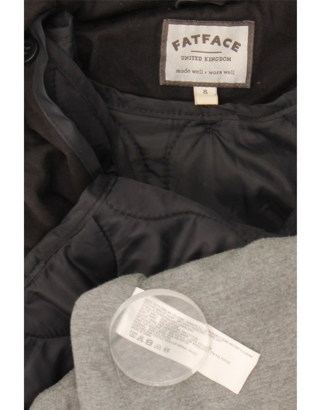 Jaqueta Parka com capuz feminina Fat Face Reino Unido 8 algodão preto pequeno