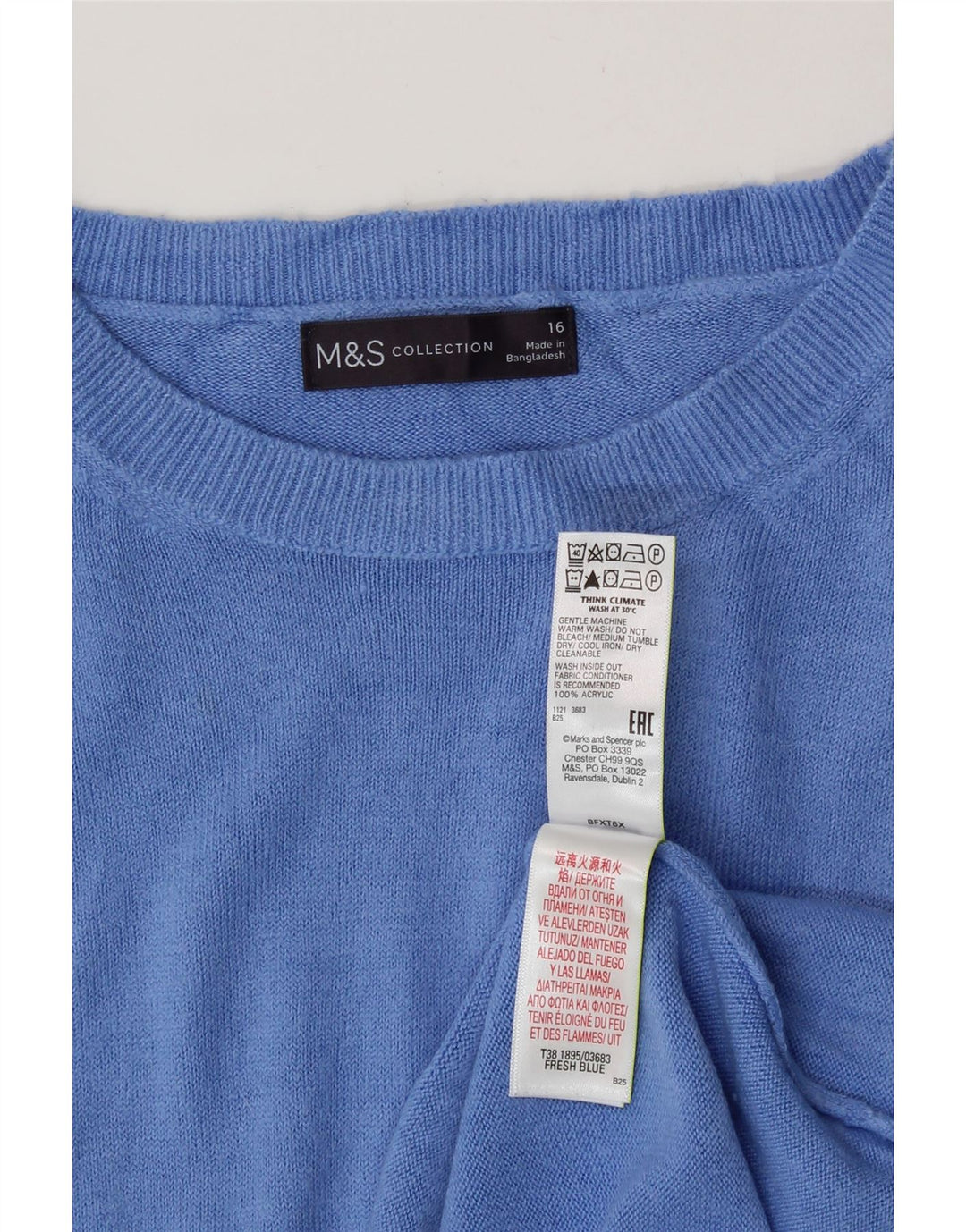 Suéter feminino com gola canoa MARKS & SPENCER Reino Unido 16 grande acrílico azul