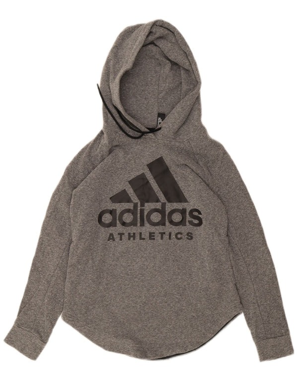 Jumper com capuz gráfico feminino Adidas UK 12 cinza médio