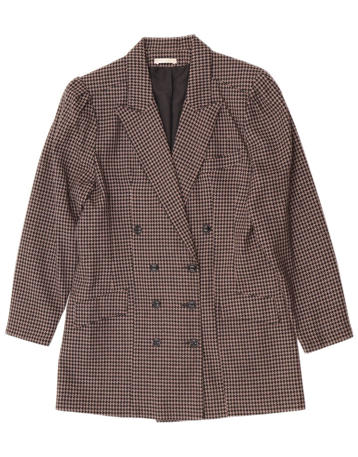 Conjunto de saia feminina vintage de 2 peças Reino Unido 14 médio W28 marrom houndstooth