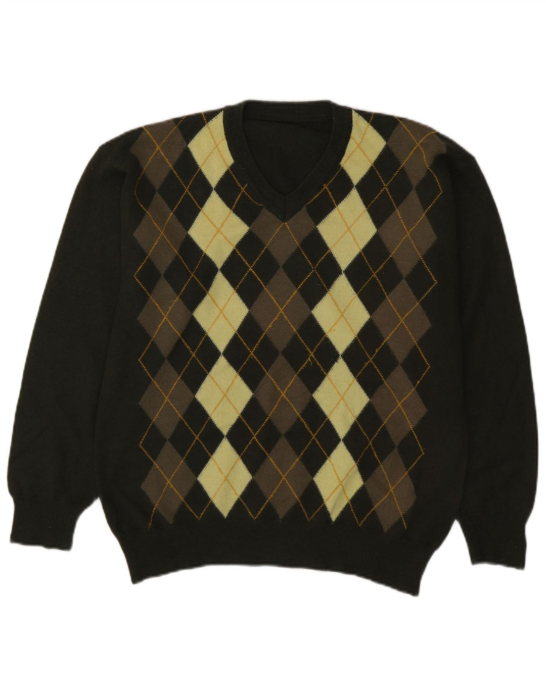 Suéter vintage masculino com decote em V verde médio Argyle/Diamante