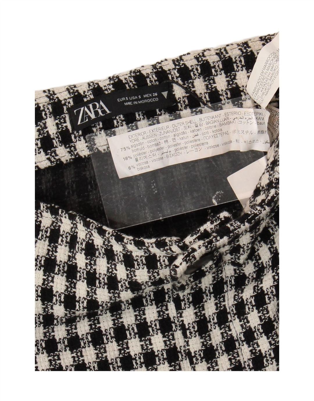 Minissaia feminina Zara pequena W26 algodão xadrez preto