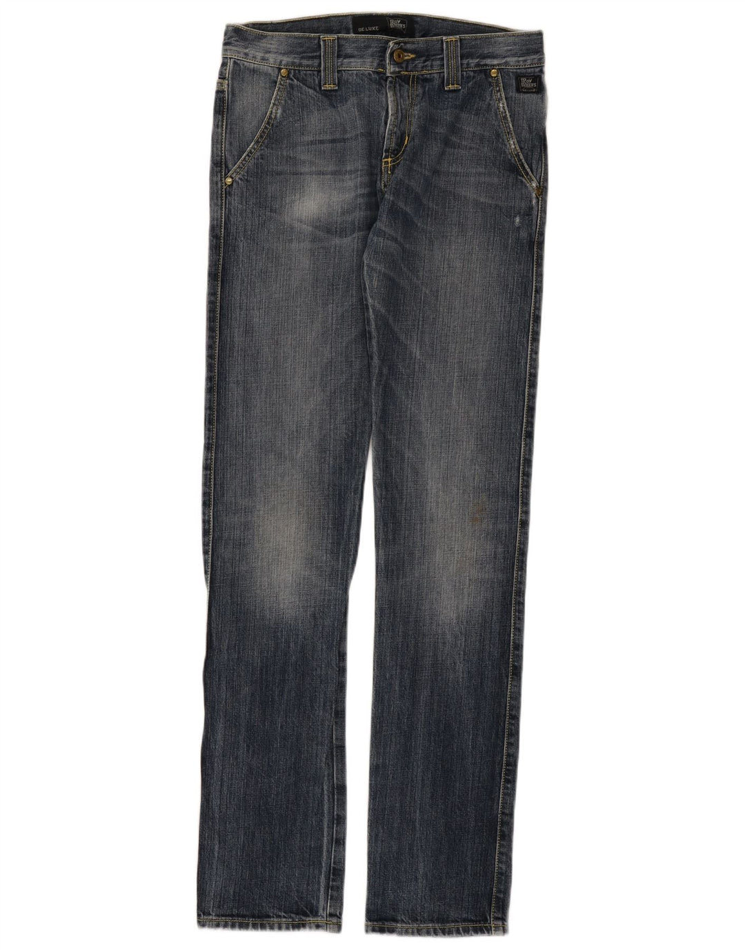 Calça jeans reta masculina Roy Rogers desgastada W30 L35 algodão azul