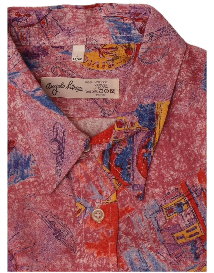 Camisa gráfica masculina Angelo Litrico tamanho 41/42 grande viscose multicolorida