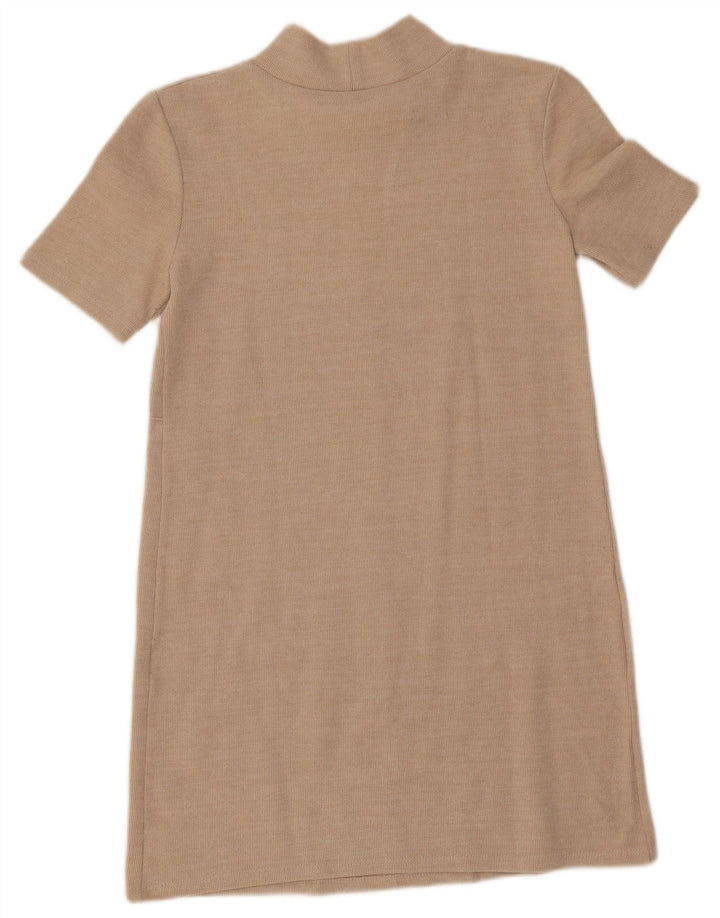 Zara Vestido feminino de mangas curtas, Reino Unido 10 Pequeno Bege