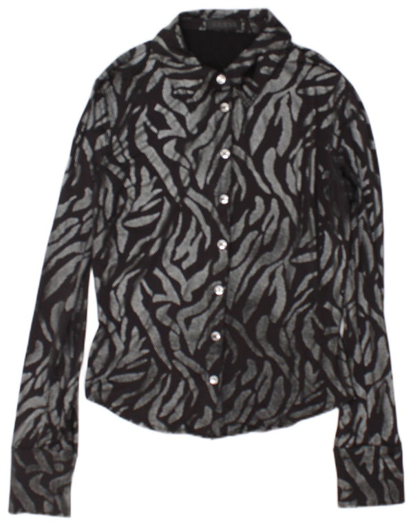 Blusa feminina grande Guess Reino Unido 6 XS preta com estampa animal de poliéster
