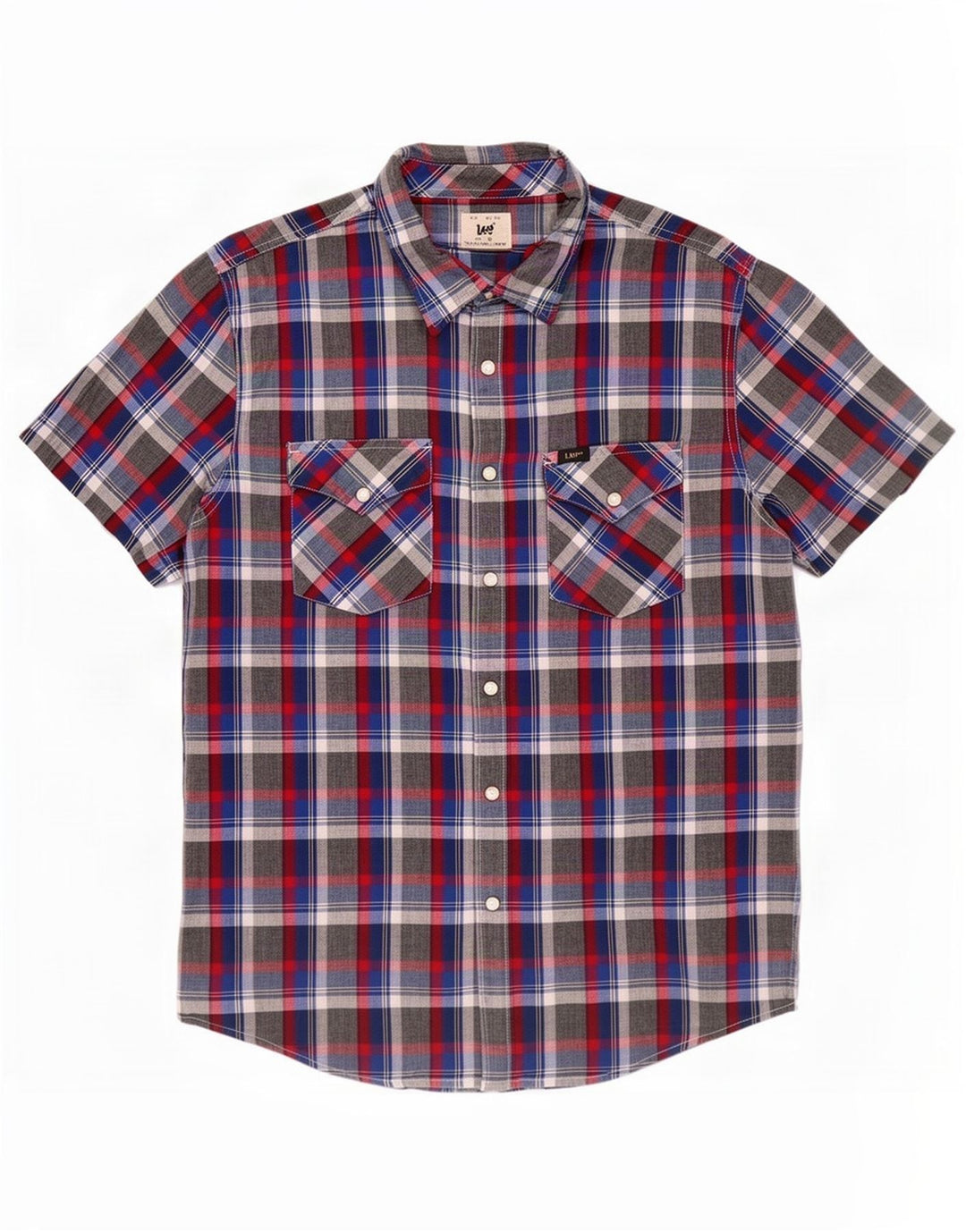 Camisa masculina de manga curta Lee algodão xadrez cinza médio