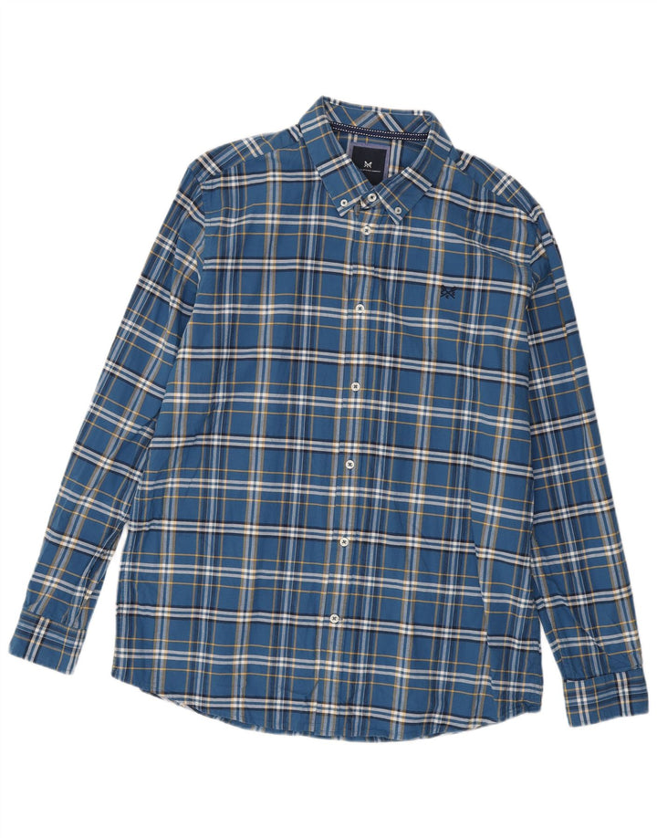 Camisa elástica masculina 2XL de algodão xadrez azul da Crew Clothing