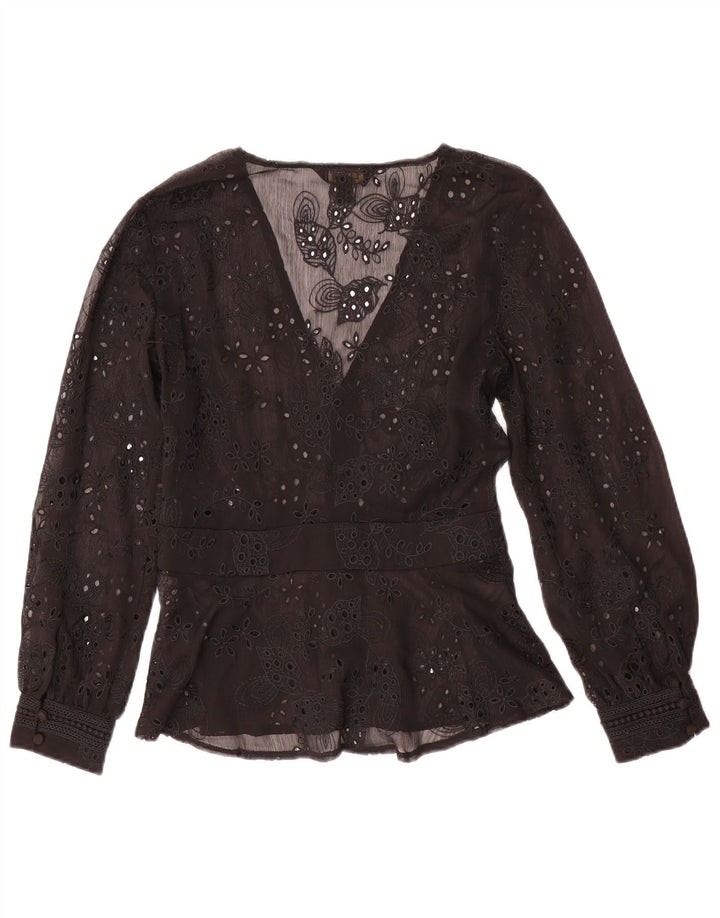 Blusa feminina Lipsy UK 10 pequena preta floral poliéster