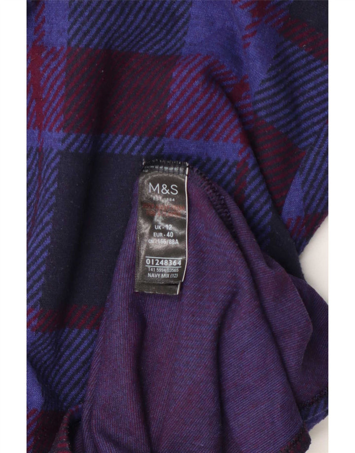 Blusa feminina de manga comprida Marks & Spencer Reino Unido 12 xadrez azul marinho médio
