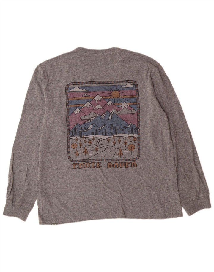 EDDIE BAUER Top gráfico masculino manga comprida grande algodão cinza