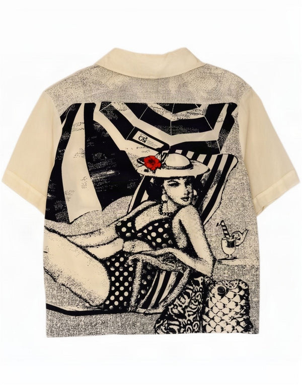 Blusa feminina vintage de manga curta com estampa UK 18 XL acrílico branco