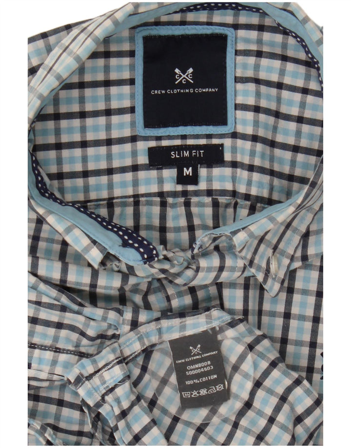Camisa masculina Slim Fit Crew Clothing de algodão xadrez azul médio