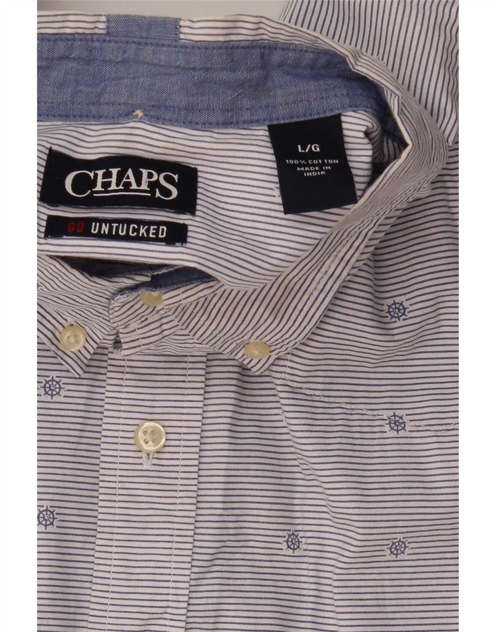 Camisa masculina de manga curta Chaps grande azul listrado algodão náutico