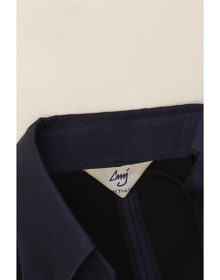 Blusa feminina vintage UK 14 seda azul marinho médio