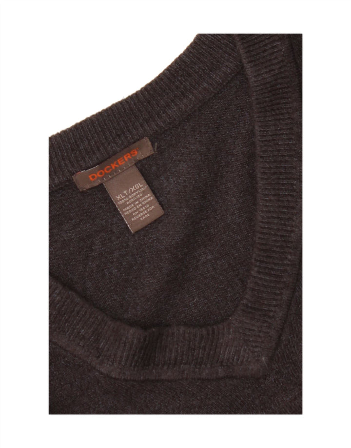 DOCKERS Mens Tall V-Neck Jumper Sweater XL Black Check Acrylic