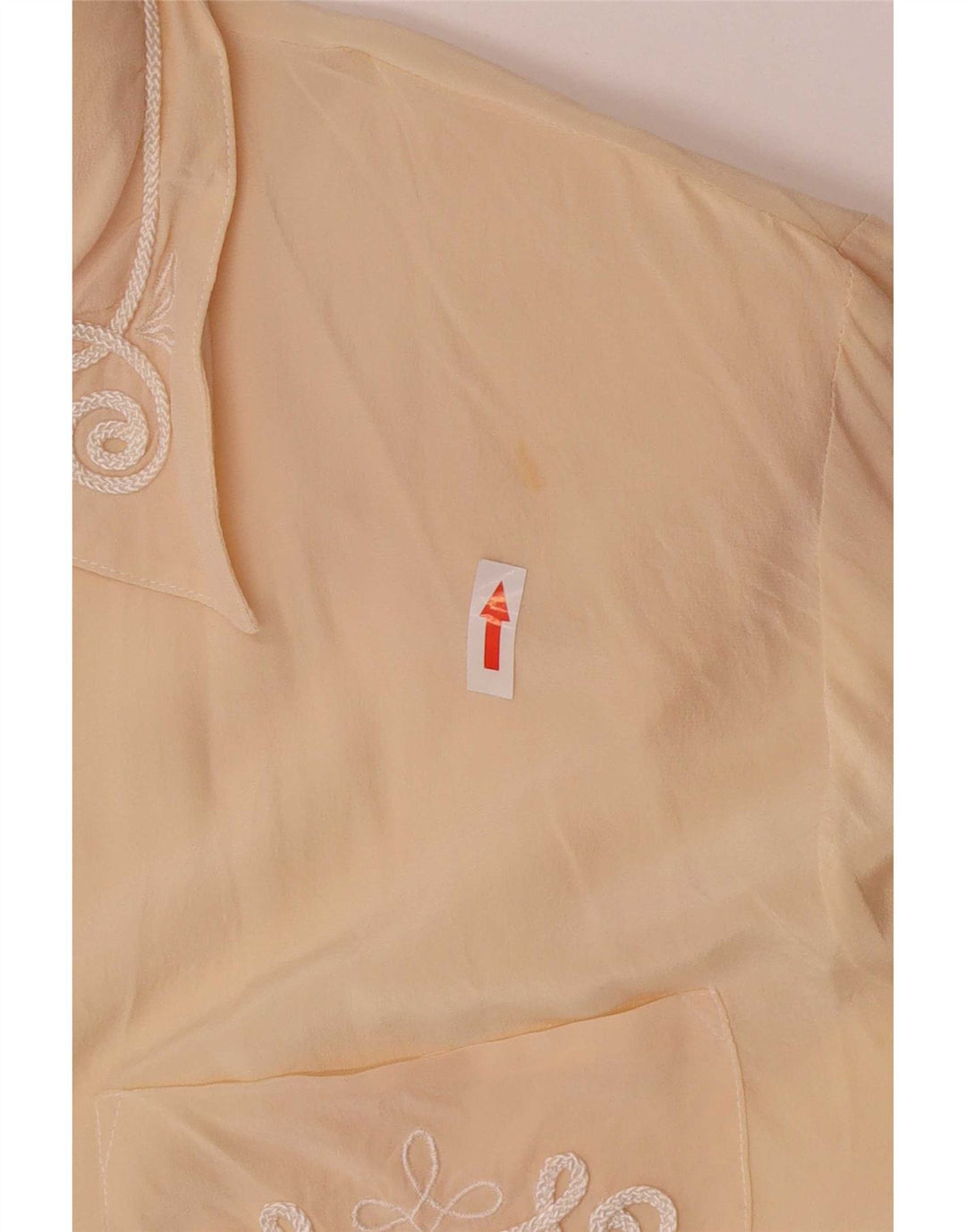 Blusa de camisa regular feminina vintage Reino Unido 14 grande seda bege