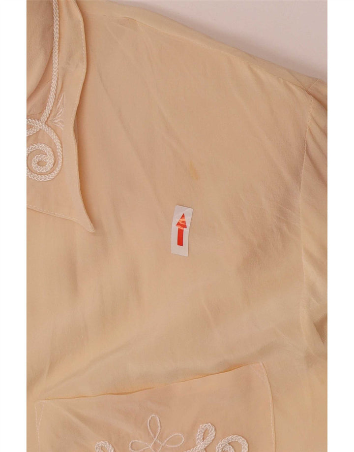 Blusa de camisa regular feminina vintage Reino Unido 14 grande seda bege