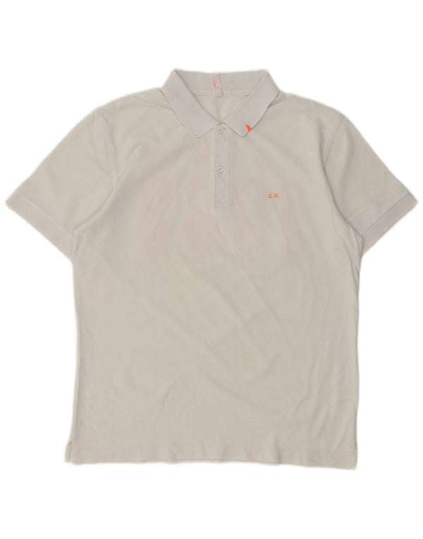 Camisa polo masculina SUN68 gráfica grande de algodão branco