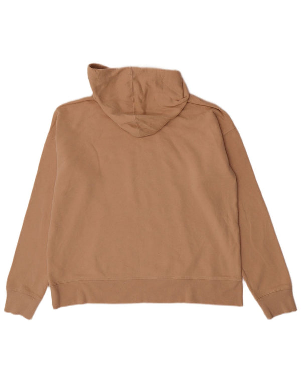 Suéter feminino com capuz gráfico Dkny UK 14 algodão bege médio