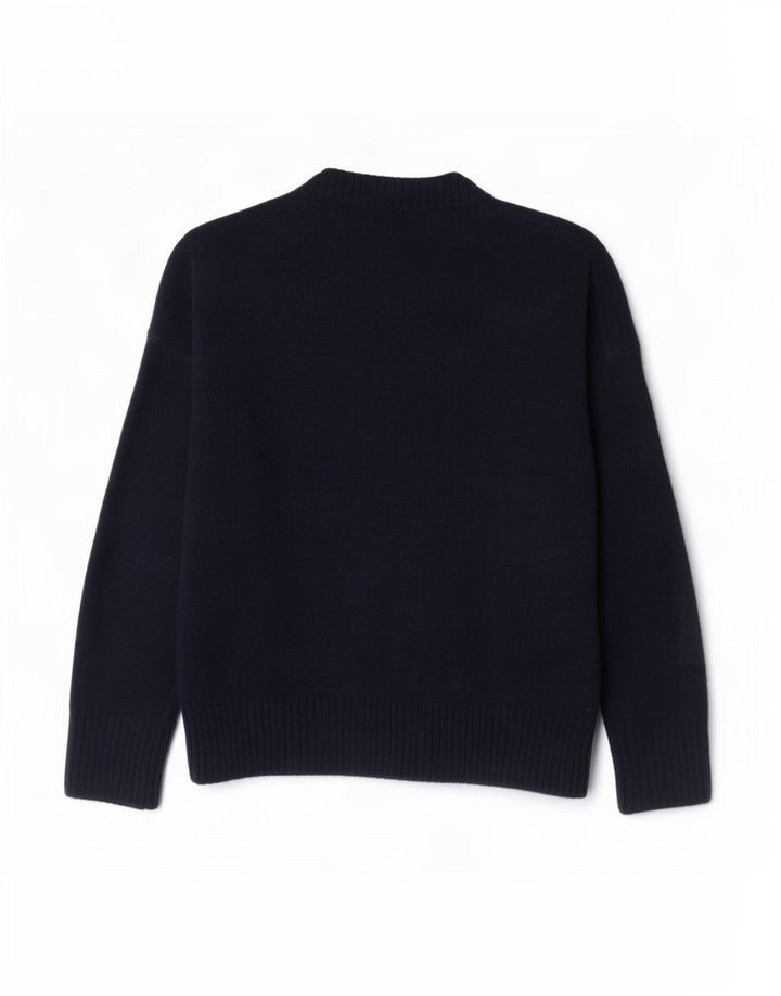 Zara Suéter feminino oversized com gola redonda Reino Unido 10 pequeno azul marinho