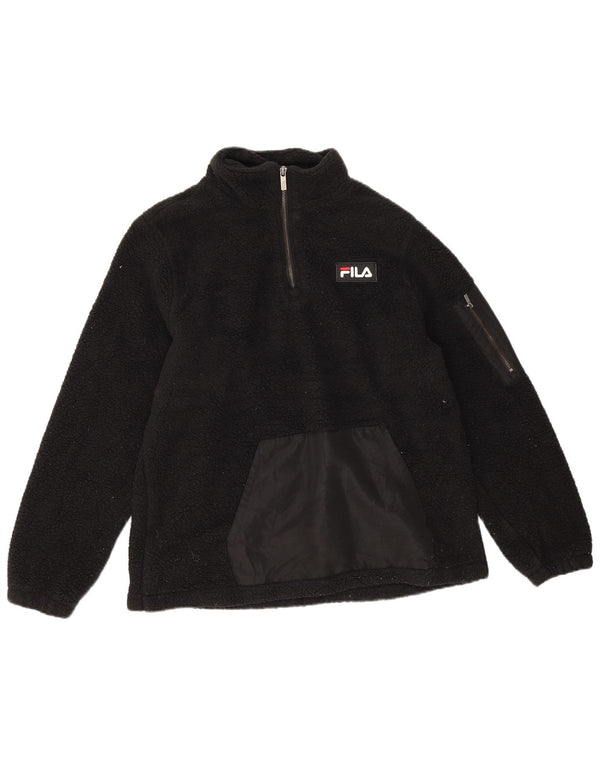 Suéter de lã feminino Fila com zíper e gola UK 14 poliéster preto médio