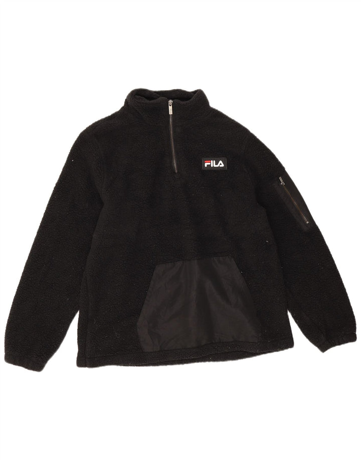 Suéter de lã feminino Fila com zíper e gola UK 14 poliéster preto médio