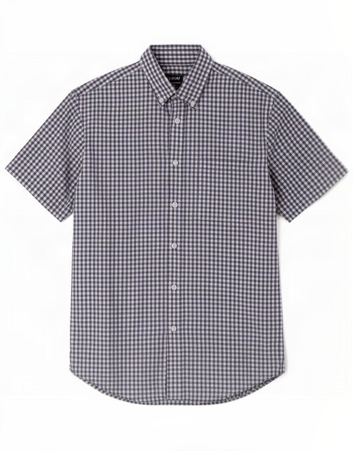 Camisa masculina de manga curta Orvis, algodão guingão azul marinho médio