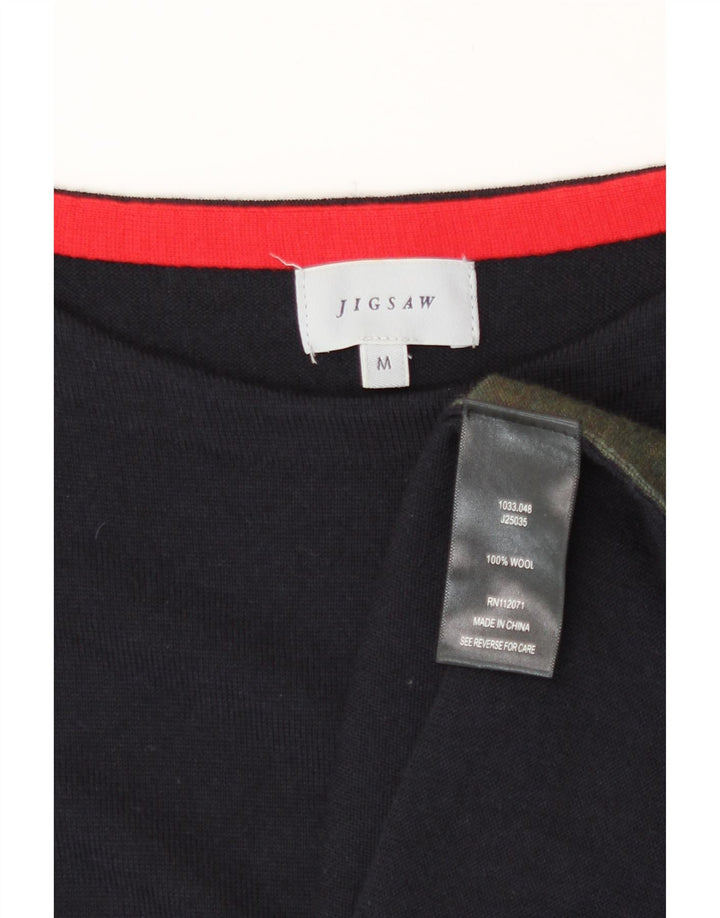 Vestido jumper feminino Jigsaw UK 12 médio azul marinho lã colorblock