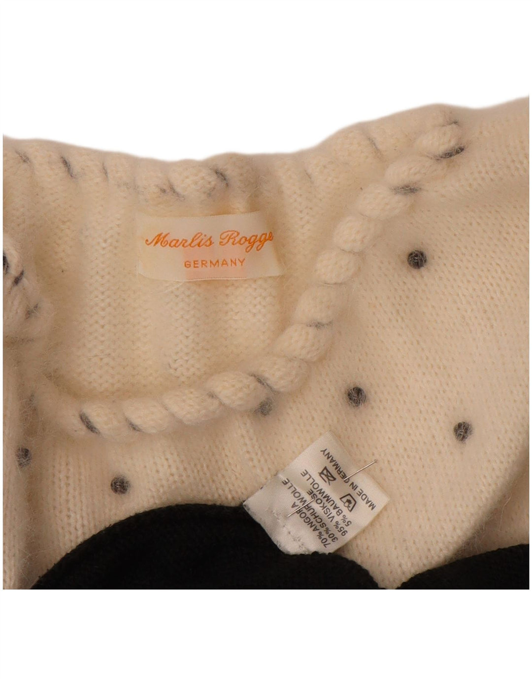 Suéter feminino VINTAGE com gola canoa UK 14 bloco colorido preto médio