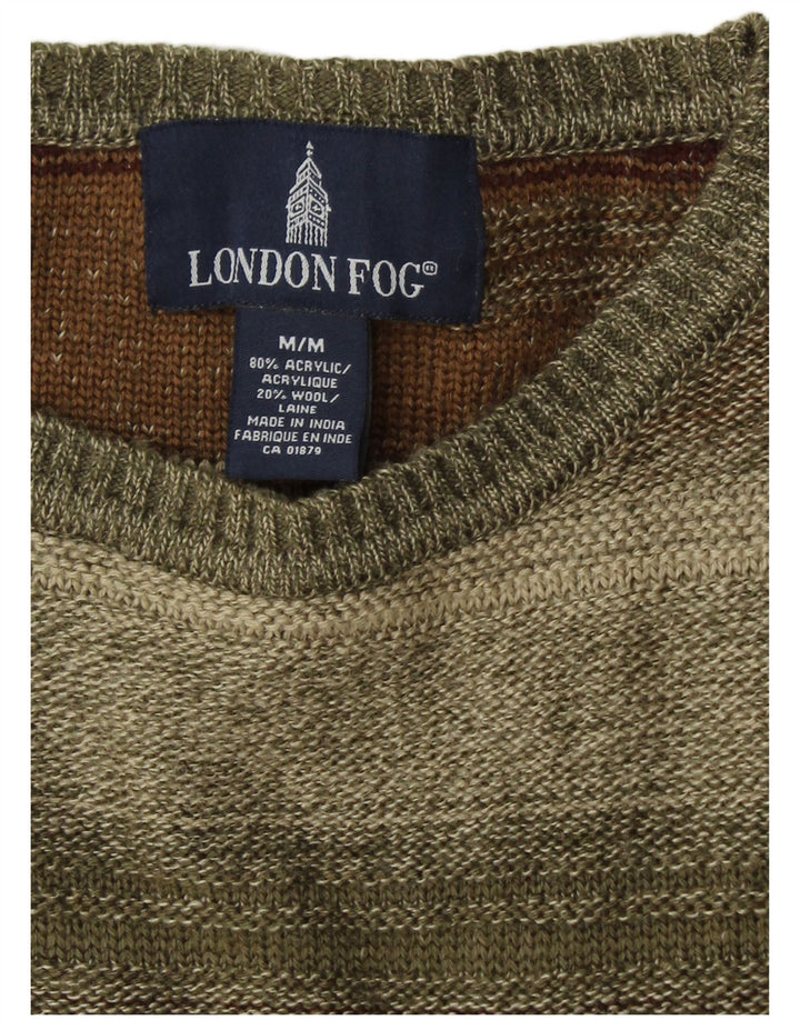 Suéter masculino LONDON FOG com gola redonda, acrílico listrado cáqui médio