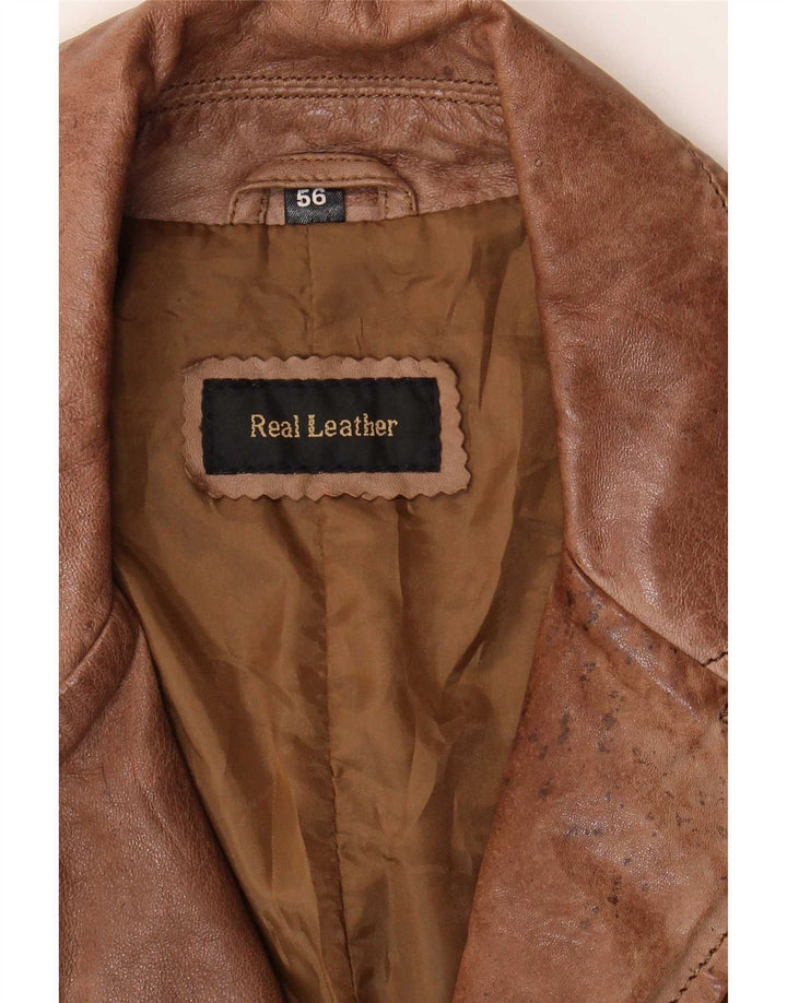 Jaqueta blazer masculina vintage de couro com 2 botões Reino Unido 40 grande marrom