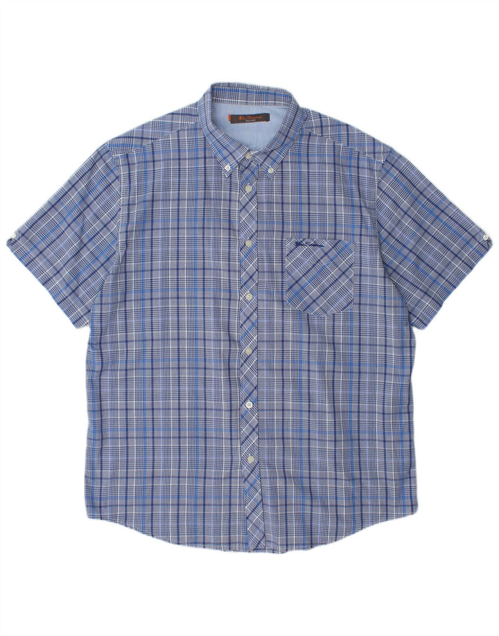 Camisa masculina de manga curta BEN SHERMAN XL azul xadrez algodão