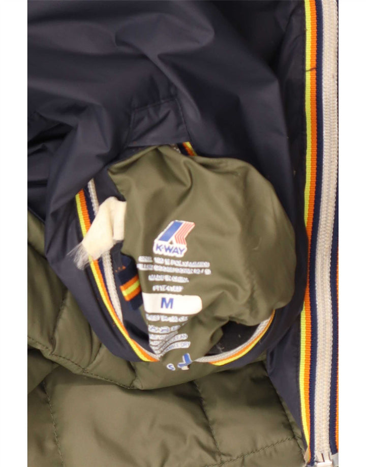 Jaqueta acolchoada reversível com capuz feminino K-Way UK 14 azul marinho médio