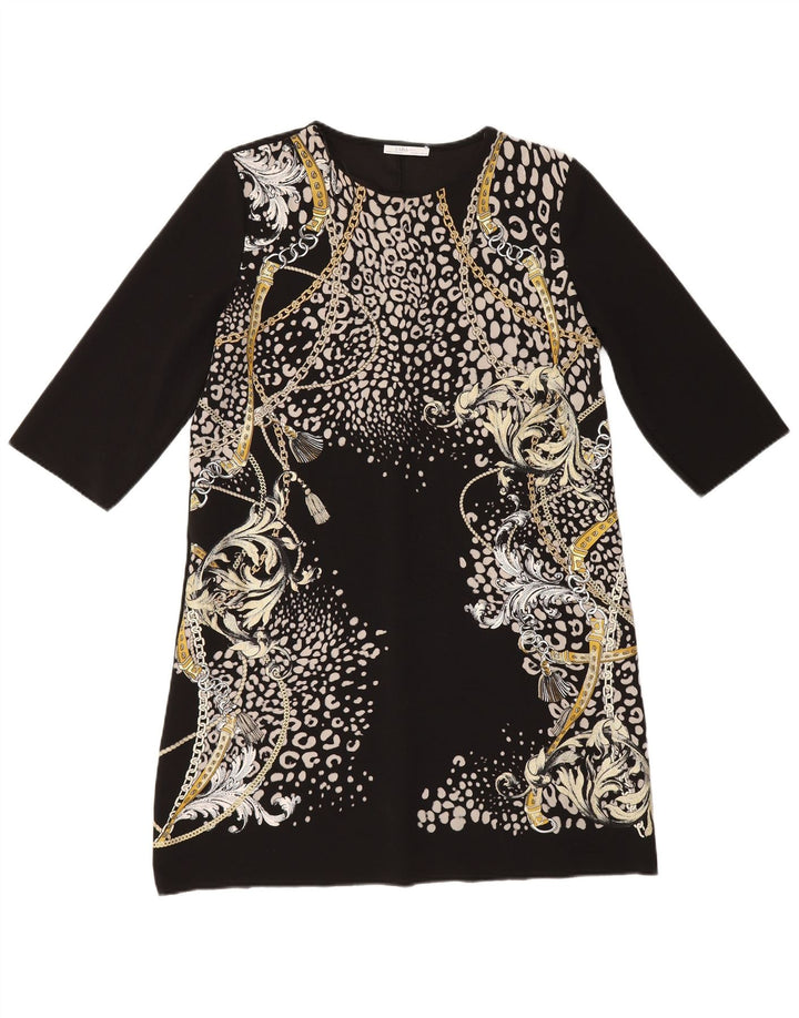 Vestido feminino Zara manga 3/4, Reino Unido 16, grande, preto, poliéster