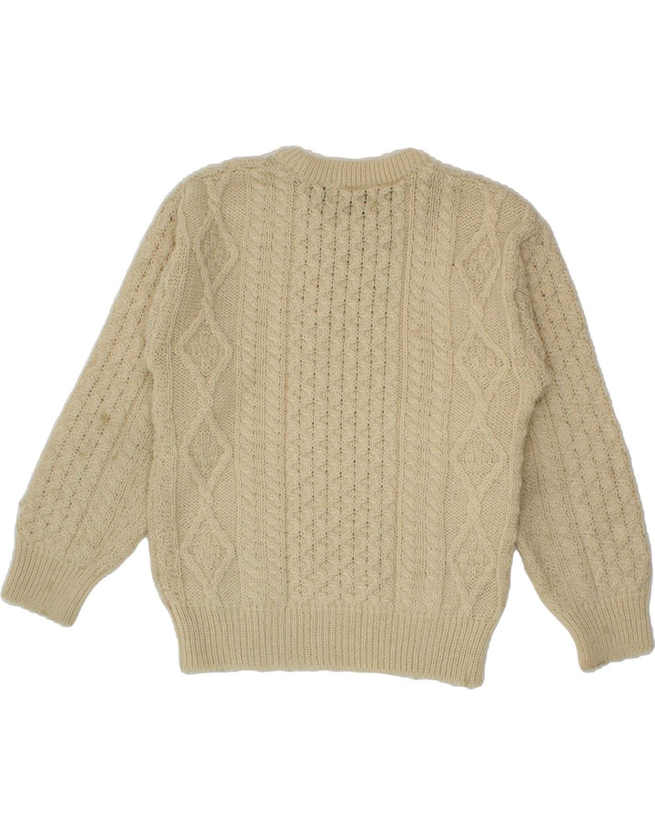 ARANCRAFTS Suéter feminino com gola canoa, Reino Unido, 10 lã bege pequena