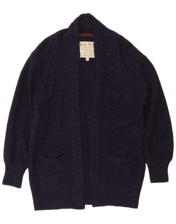 Suéter cardigã feminino Jack Wills oversized longline Reino Unido 10 pequeno azul marinho