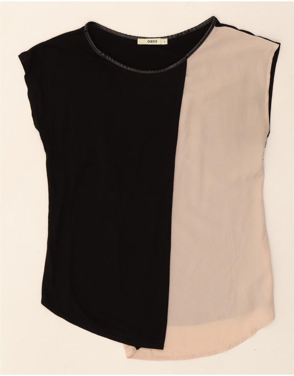 Blusa feminina assimétrica OASIS Reino Unido 10 pequena preta colorblock viscose