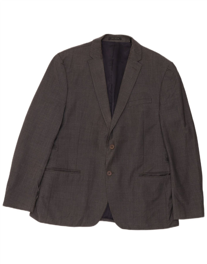 Jaqueta blazer masculina Ted Baker com 2 botões Slim Fit Reino Unido 44 2XL lã cinza