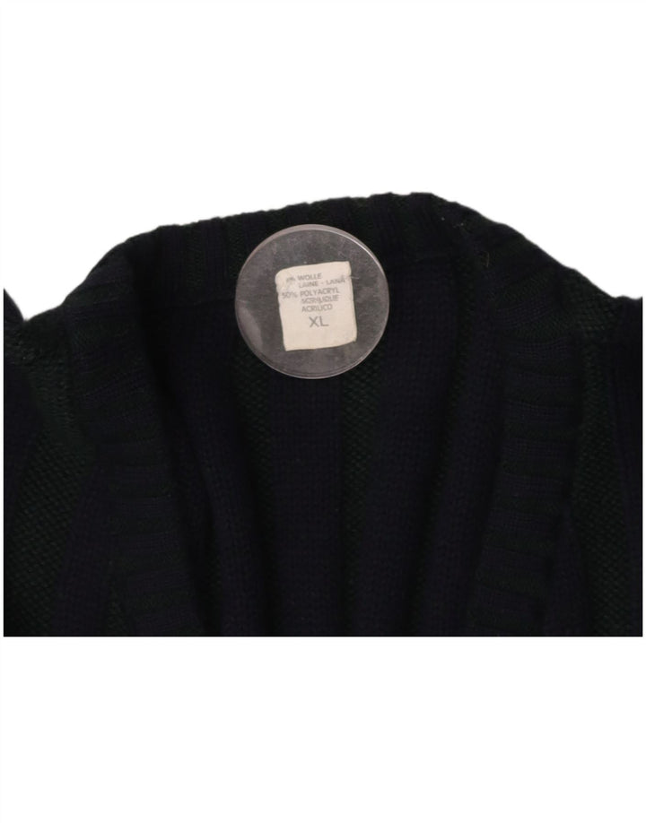 VINTAGE Mens Vest Tank Top XL Navy Blue Geometric Wool