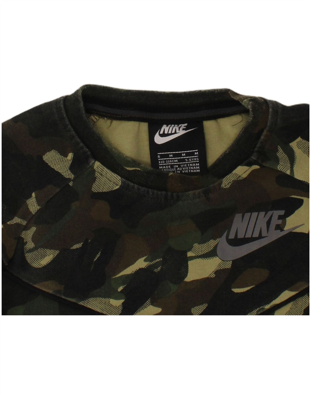 NIKE Boys Graphic Sweatshirt Jumper 5-6 Anos Médio Verde Camuflagem